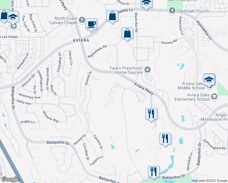 map of restaurants, bars, coffee shops, grocery stores, and more near 7084 Tatler Road in Carlsbad