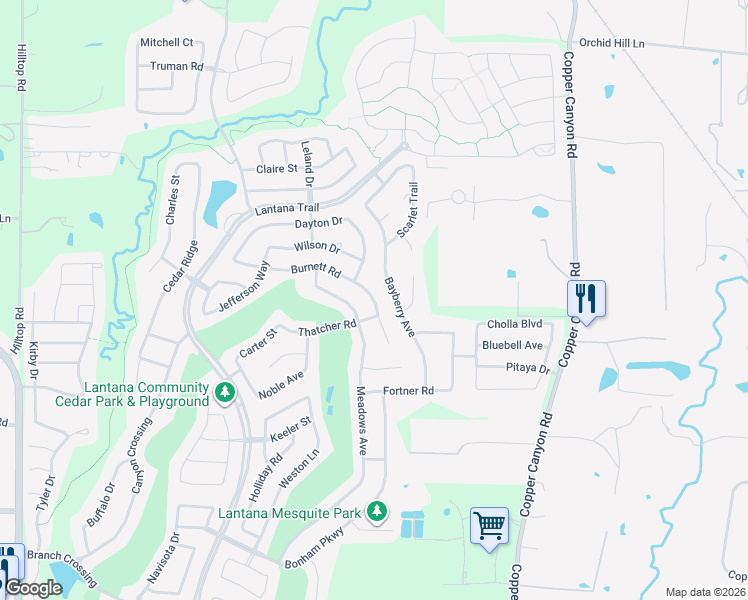 map of restaurants, bars, coffee shops, grocery stores, and more near 1328 Burnett Drive in Argyle