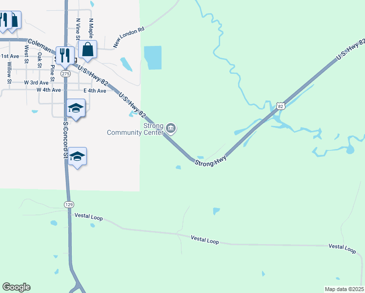 map of restaurants, bars, coffee shops, grocery stores, and more near 10016 Strong Highway in Strong