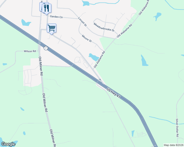 map of restaurants, bars, coffee shops, grocery stores, and more near 102 Main Street in Milner