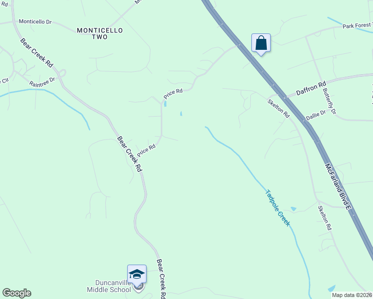map of restaurants, bars, coffee shops, grocery stores, and more near 11271 Price Road in Duncanville