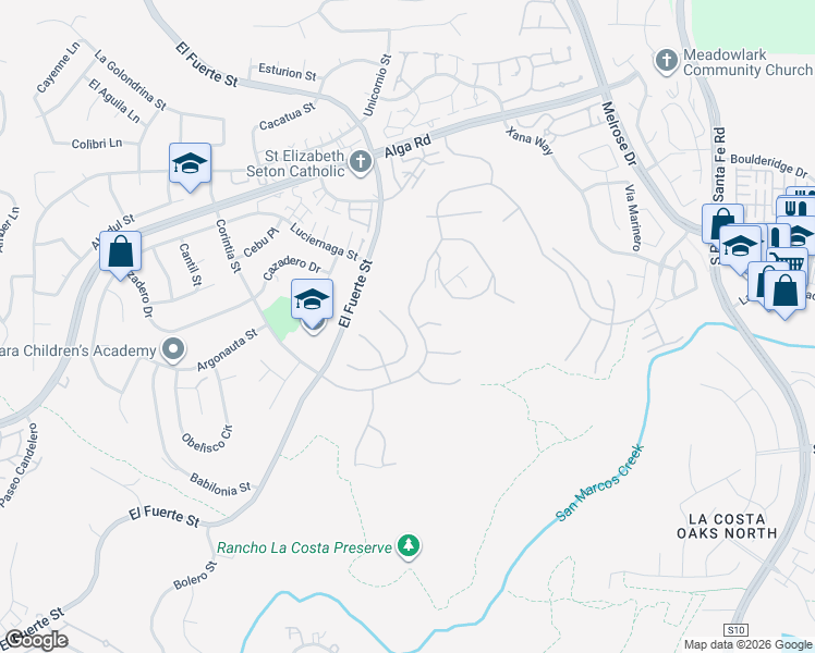 map of restaurants, bars, coffee shops, grocery stores, and more near 6977 Corte Langosta in Carlsbad