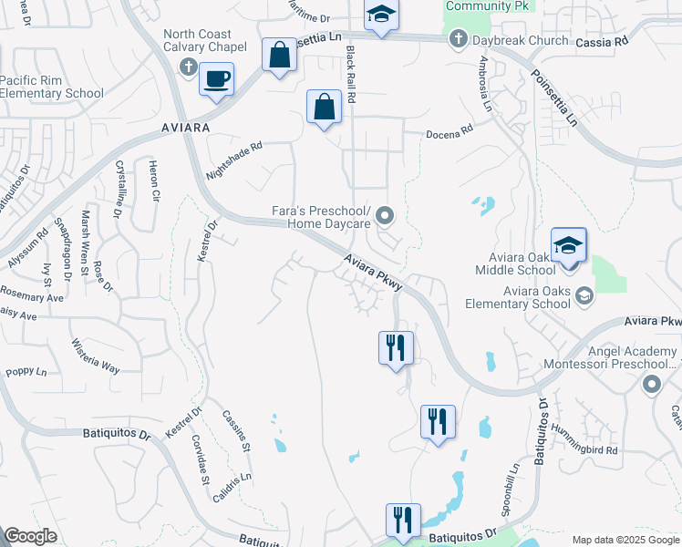 map of restaurants, bars, coffee shops, grocery stores, and more near 7001 Surfbird Circle in Carlsbad