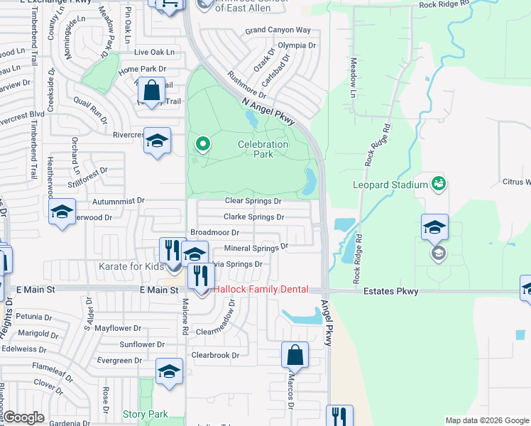 map of restaurants, bars, coffee shops, grocery stores, and more near 1707 Clarke Springs Drive in Allen