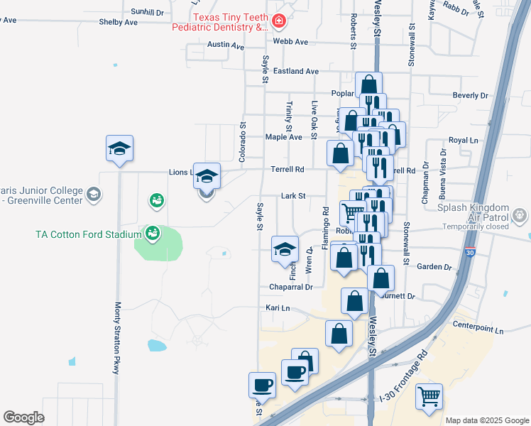 map of restaurants, bars, coffee shops, grocery stores, and more near 6509 Sayle Street in Greenville
