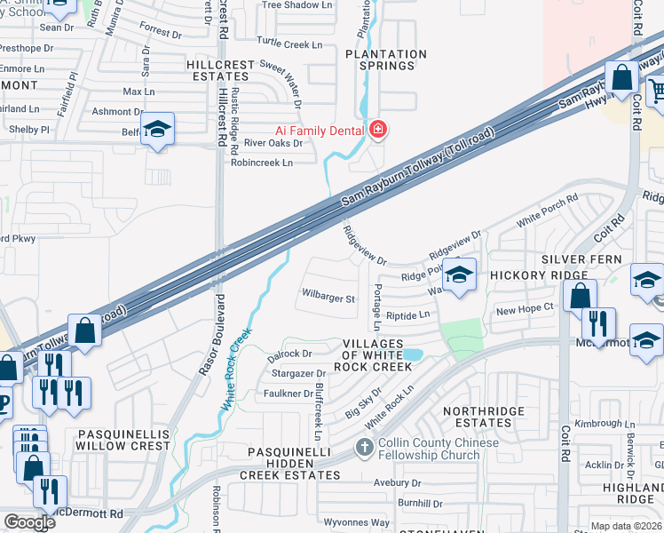 map of restaurants, bars, coffee shops, grocery stores, and more near 4540 El Paso Drive in Plano