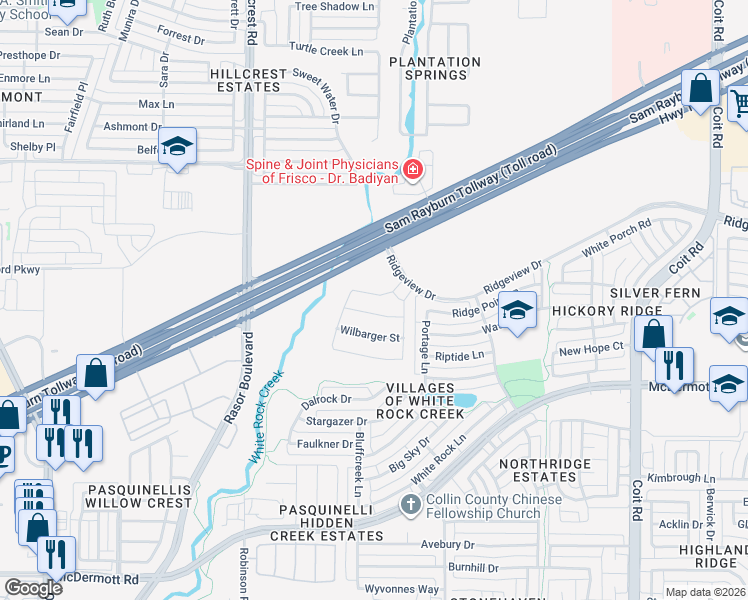map of restaurants, bars, coffee shops, grocery stores, and more near 4540 El Paso Drive in Plano