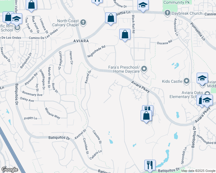 map of restaurants, bars, coffee shops, grocery stores, and more near 7140 Tatler Road in Carlsbad