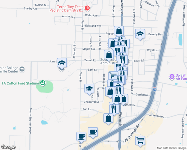 map of restaurants, bars, coffee shops, grocery stores, and more near 6507 Finch Drive in Greenville