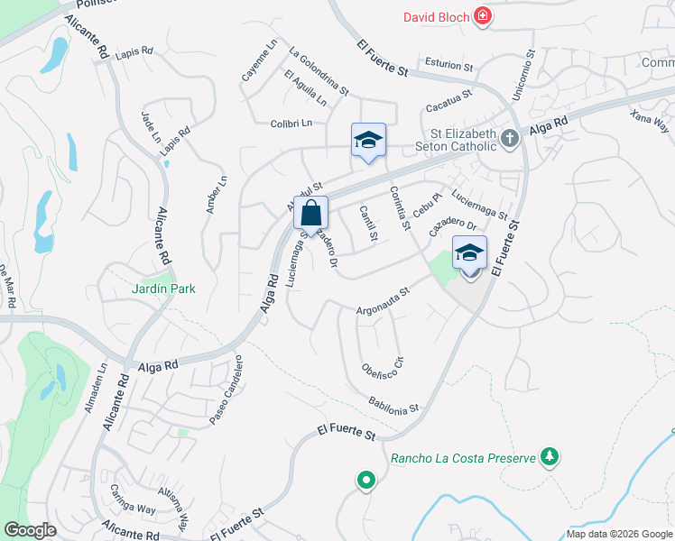 map of restaurants, bars, coffee shops, grocery stores, and more near 2663 Cazadero Drive in Carlsbad
