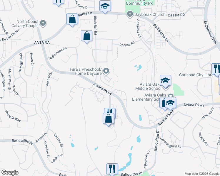 map of restaurants, bars, coffee shops, grocery stores, and more near 6795 Palermi Place in Carlsbad