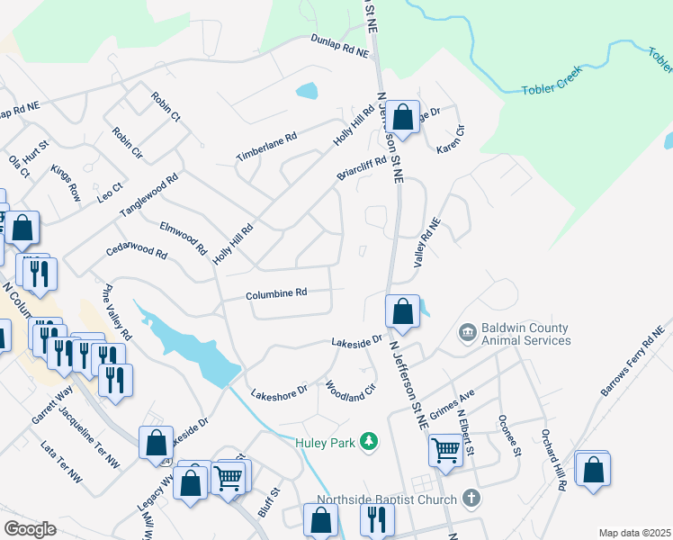 map of restaurants, bars, coffee shops, grocery stores, and more near 1665 Cardinal Road in Milledgeville