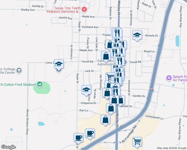 map of restaurants, bars, coffee shops, grocery stores, and more near 3104 Lark Street in Greenville