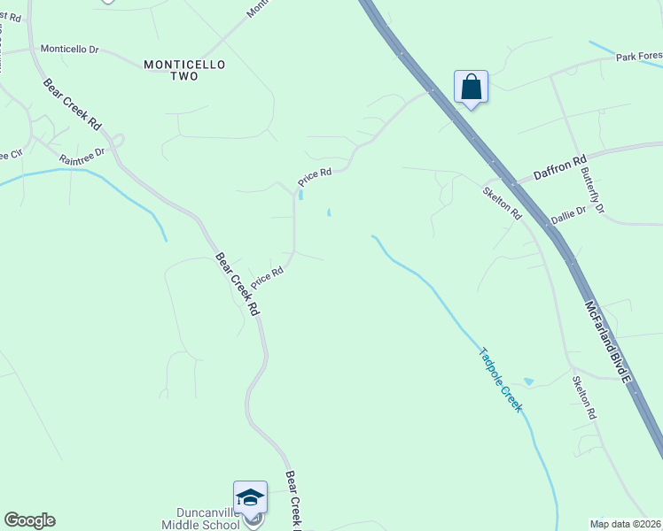 map of restaurants, bars, coffee shops, grocery stores, and more near 11271 Price Road in Duncanville