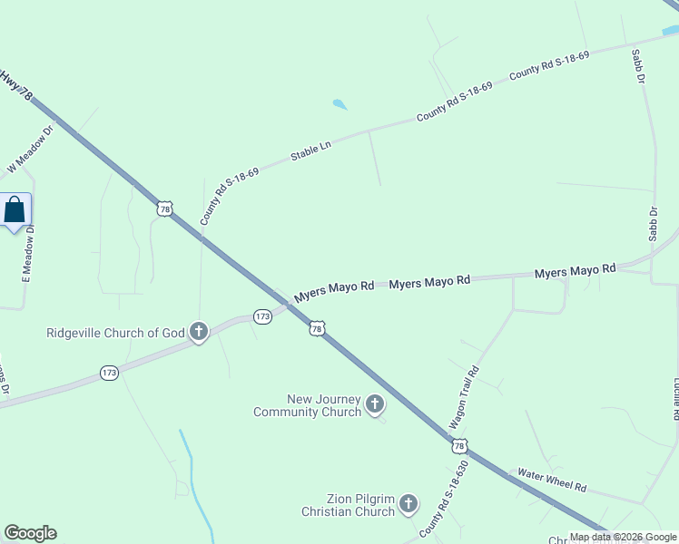 map of restaurants, bars, coffee shops, grocery stores, and more near 155 County Road S-18-182 in Ridgeville
