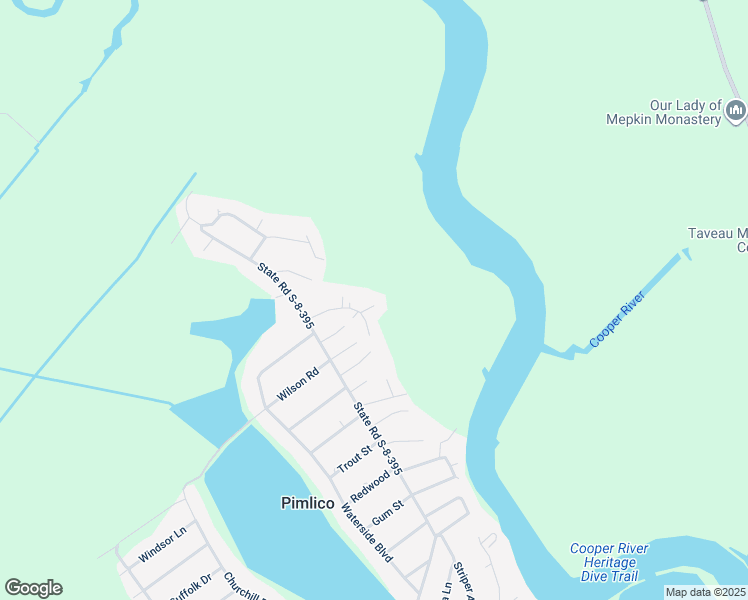 map of restaurants, bars, coffee shops, grocery stores, and more near 1819 Fishing Lane in Moncks Corner