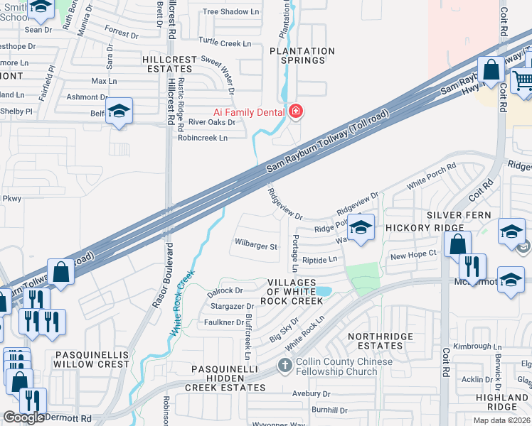 map of restaurants, bars, coffee shops, grocery stores, and more near 4541 El Paso Drive in Plano