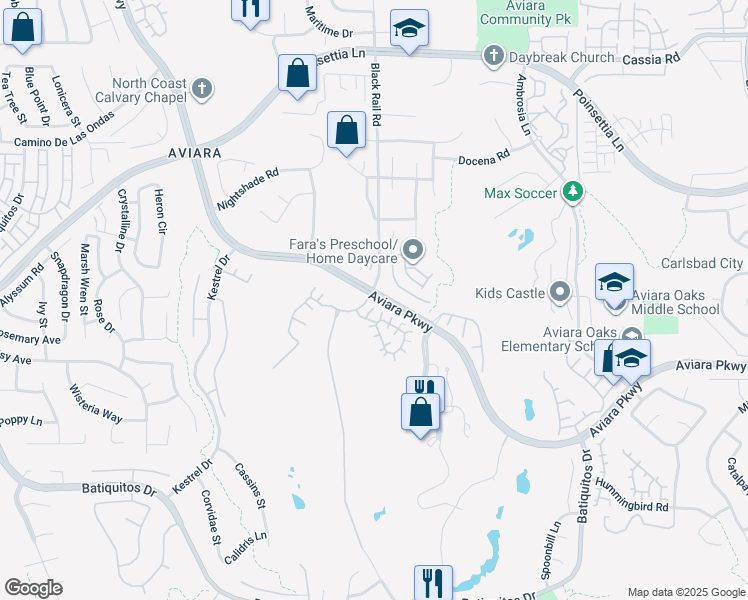 map of restaurants, bars, coffee shops, grocery stores, and more near 7001 Surfbird Circle in Carlsbad