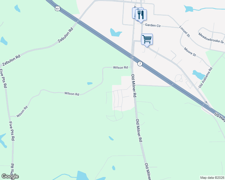 map of restaurants, bars, coffee shops, grocery stores, and more near 239 Pecan Drive in Barnesville