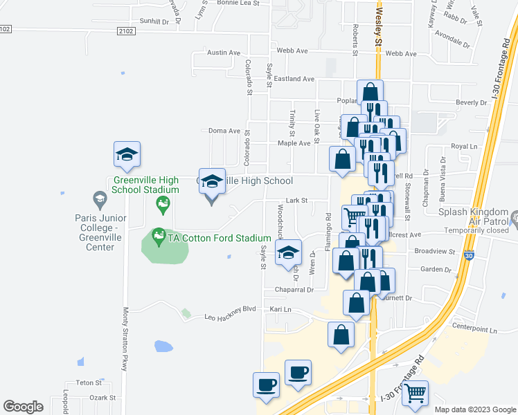 map of restaurants, bars, coffee shops, grocery stores, and more near 6502 Sayle Street in Greenville