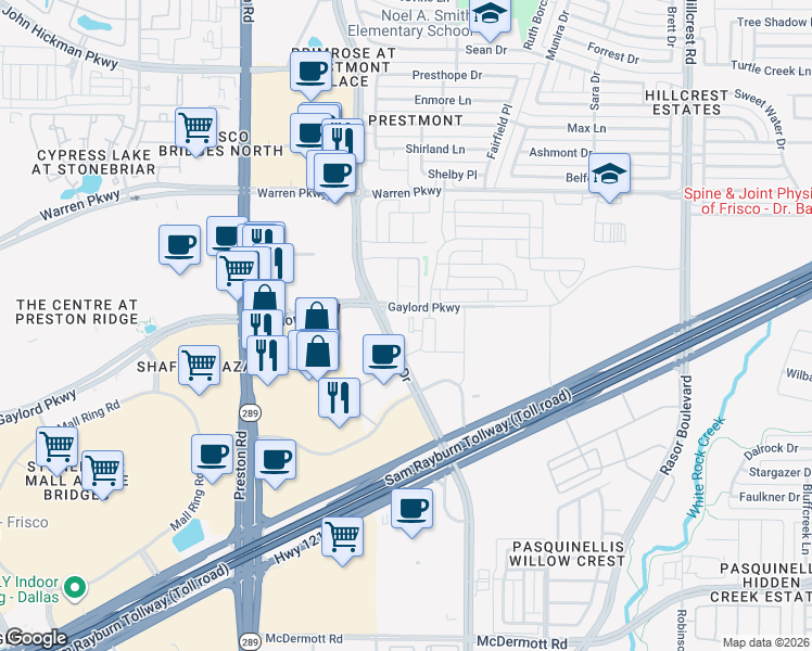 map of restaurants, bars, coffee shops, grocery stores, and more near 3100 Ohio Drive in Frisco