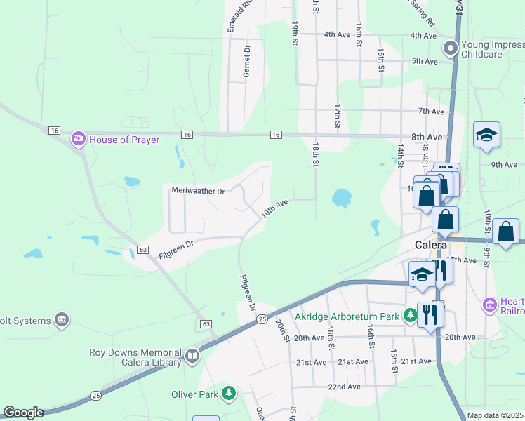 map of restaurants, bars, coffee shops, grocery stores, and more near 2004 10th Avenue in Calera