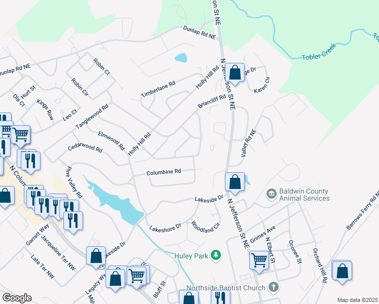 map of restaurants, bars, coffee shops, grocery stores, and more near 1665 Cardinal Road in Milledgeville