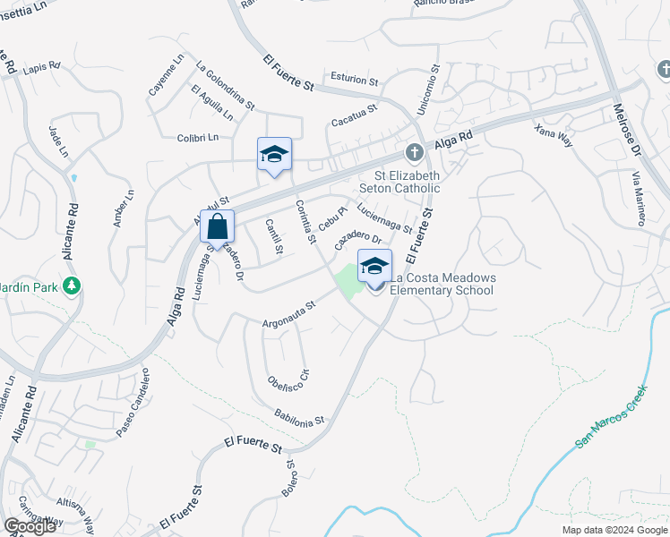 map of restaurants, bars, coffee shops, grocery stores, and more near 2805 Cazadero Drive in Carlsbad