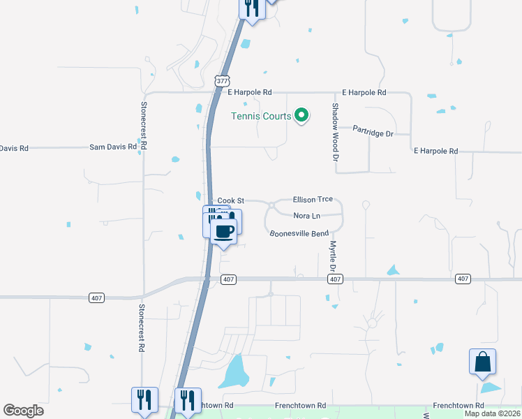 map of restaurants, bars, coffee shops, grocery stores, and more near 200 Boonesville Bend in Argyle