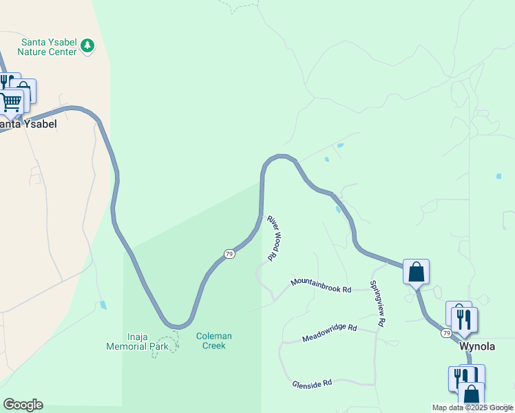 map of restaurants, bars, coffee shops, grocery stores, and more near 5049 Old Julian Highway in Santa Ysabel