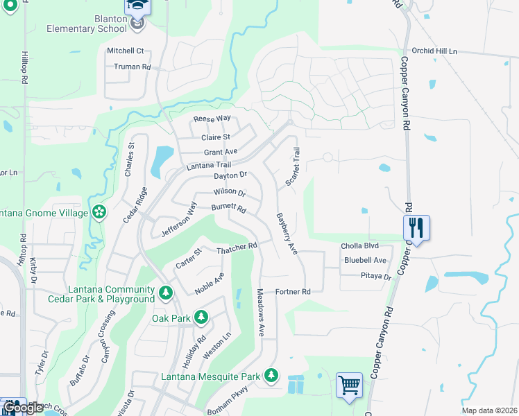 map of restaurants, bars, coffee shops, grocery stores, and more near 8620 Dayton Drive in Argyle