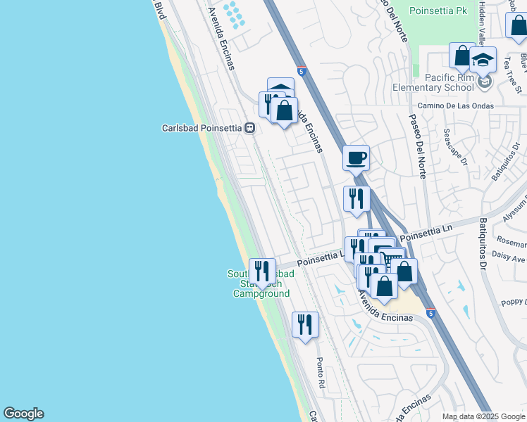map of restaurants, bars, coffee shops, grocery stores, and more near 6935 Tradewinds Drive in Carlsbad