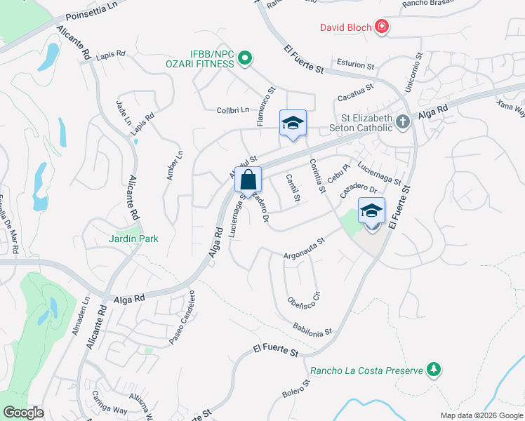 map of restaurants, bars, coffee shops, grocery stores, and more near 2636 Cazadero Drive in Carlsbad