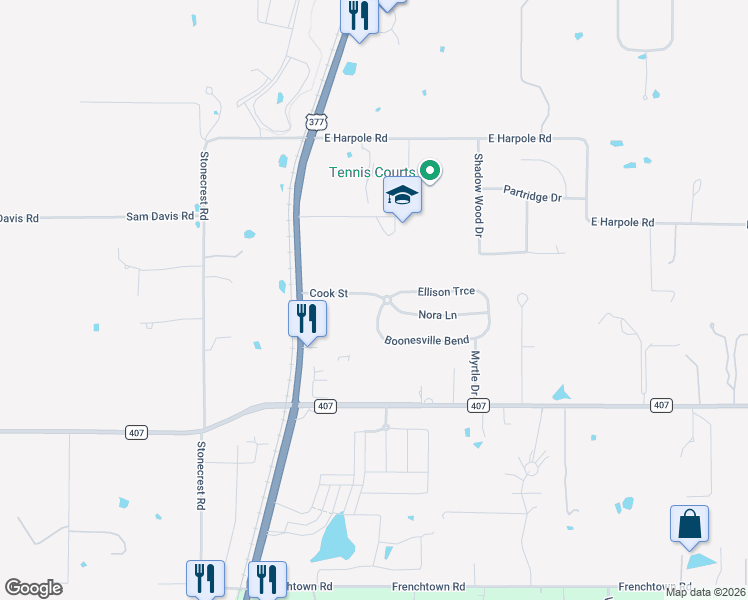 map of restaurants, bars, coffee shops, grocery stores, and more near 200 Boonesville Bend in Argyle