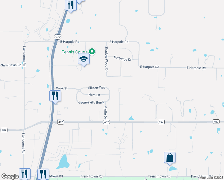 map of restaurants, bars, coffee shops, grocery stores, and more near 528 Ellison Trace in Argyle