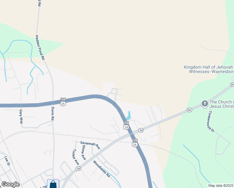 map of restaurants, bars, coffee shops, grocery stores, and more near Burke Veterans Parkway in Waynesboro