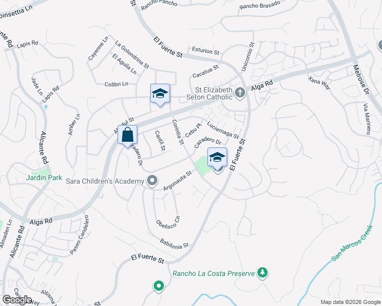 map of restaurants, bars, coffee shops, grocery stores, and more near 2805 Cazadero Drive in Carlsbad