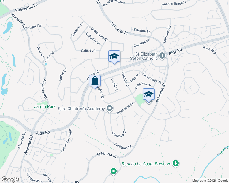 map of restaurants, bars, coffee shops, grocery stores, and more near 6741 Cantil Street in Carlsbad