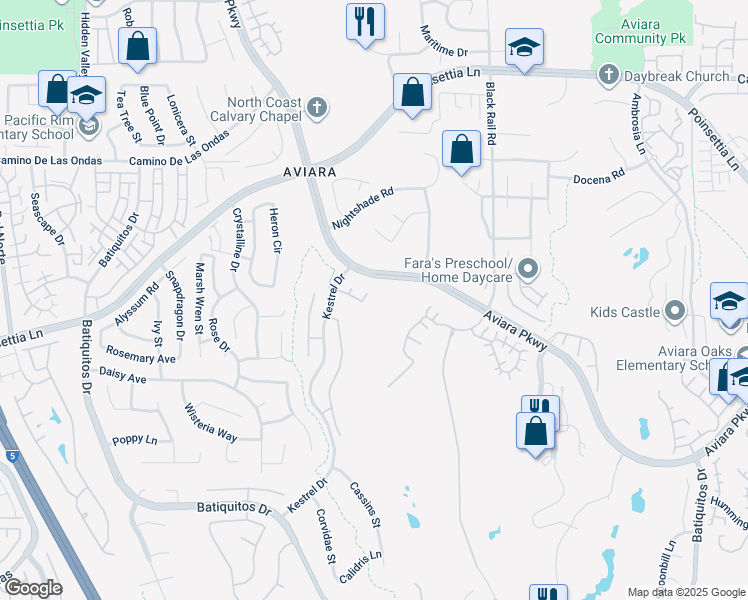 map of restaurants, bars, coffee shops, grocery stores, and more near 1328 Bullrush Court in Carlsbad
