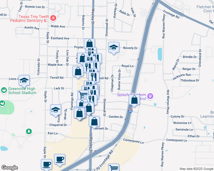 map of restaurants, bars, coffee shops, grocery stores, and more near 6400 Stonewall Street in Greenville