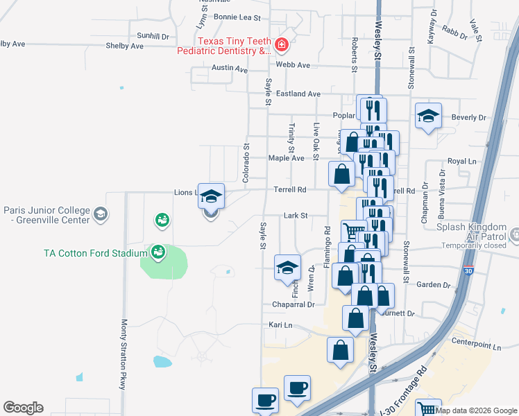 map of restaurants, bars, coffee shops, grocery stores, and more near 6410 Sayle Street in Greenville