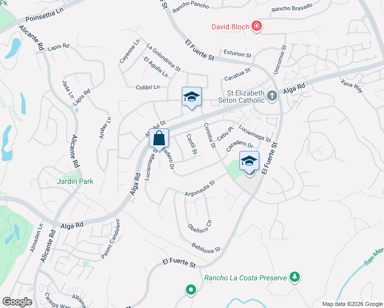 map of restaurants, bars, coffee shops, grocery stores, and more near 2731B Abejorro Street in Carlsbad