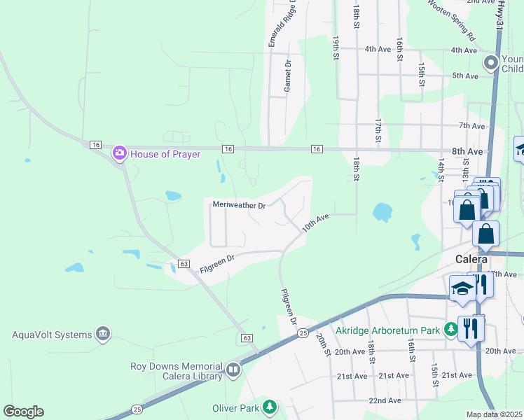 map of restaurants, bars, coffee shops, grocery stores, and more near 432 Meriweather Lane in Calera