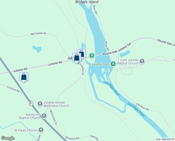 map of restaurants, bars, coffee shops, grocery stores, and more near 359 McCrackin Street in Juliette