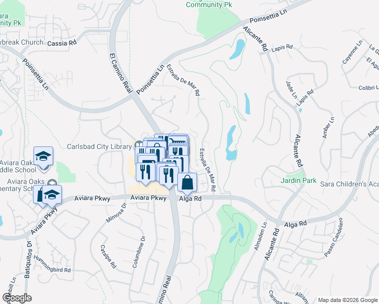 map of restaurants, bars, coffee shops, grocery stores, and more near 6986 El Camino Real in Carlsbad