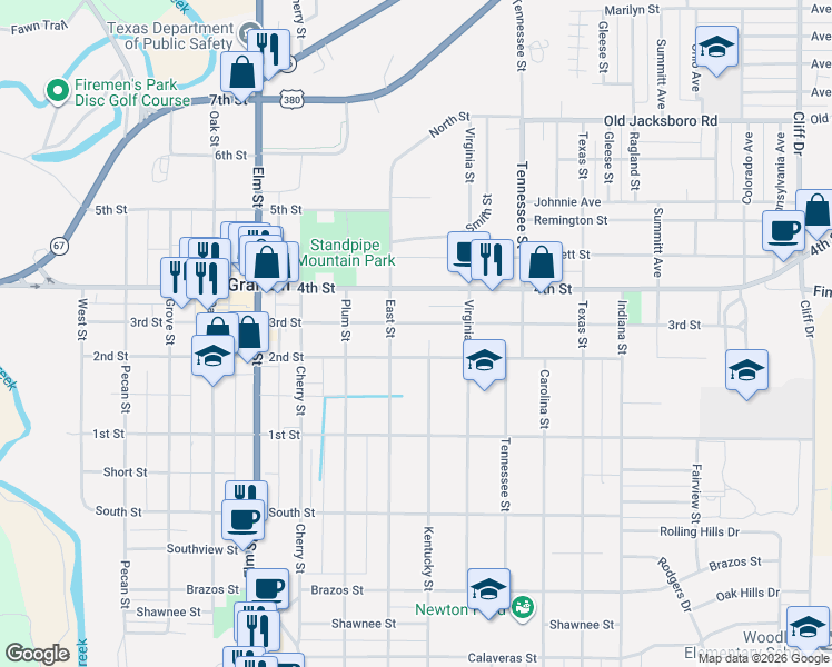 map of restaurants, bars, coffee shops, grocery stores, and more near 915 2nd Street in Graham