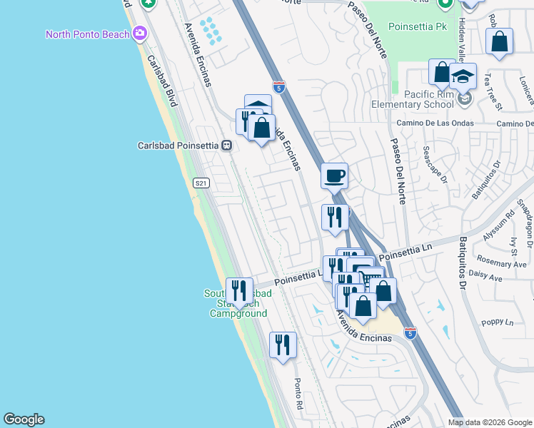 map of restaurants, bars, coffee shops, grocery stores, and more near 609 Saltgrass Avenue in Carlsbad