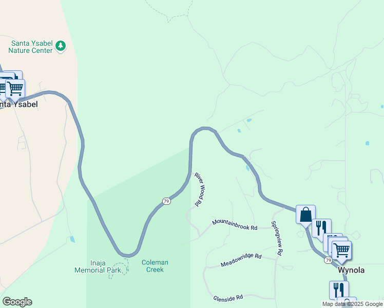 map of restaurants, bars, coffee shops, grocery stores, and more near 5049 Old Julian Highway in Santa Ysabel
