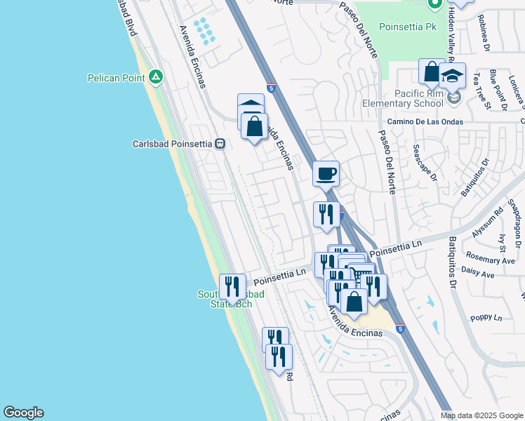 map of restaurants, bars, coffee shops, grocery stores, and more near 613 Saltgrass Avenue in Carlsbad