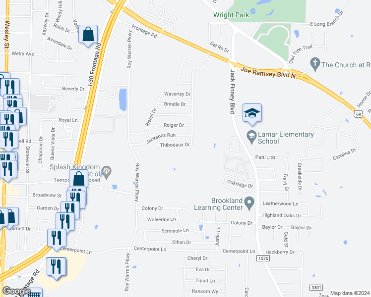 map of restaurants, bars, coffee shops, grocery stores, and more near 1409 Thibodaux Drive in Greenville